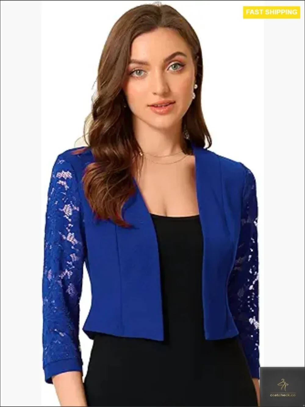 Elegant Lace Shrug Sheer Cardigan 3/4 Sleeve Open Front Formal Bolero Jacket